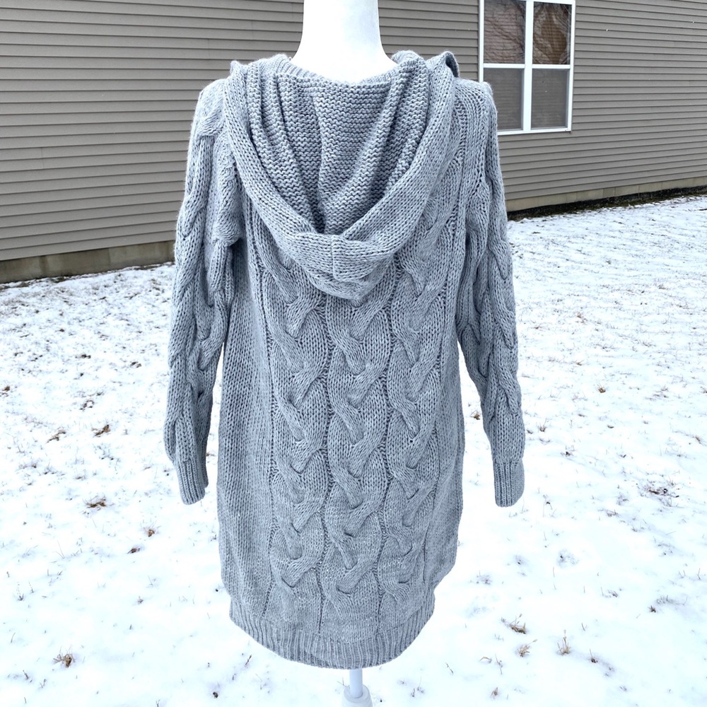 Chunky Cable Knit Long Sleeve Hooded Midi Cardigan - Picture 10 of 11